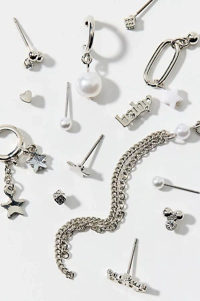 Urban Outfitters Star & Pearl Post And Hoop Earring Set In Silver, Women's At
