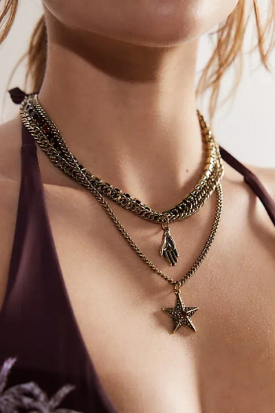 Urban Outfitters Star Rhinestone Layered Necklace In Gold, Women's At