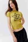 URBAN OUTFITTERS STAR WASHED OUT BOATNECK BABY TEE IN CHARTREUSE, WOMEN'S AT URBAN OUTFITTERS