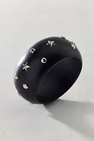 Urban Outfitters Stardust Studded Wooden Bangle Bracelet In Black, Women's At