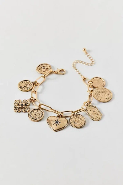 Urban Outfitters Statement Coin Charm Bracelet In Gold, Women's At
