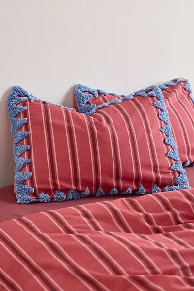 Urban Outfitters Stella Striped Tufted Edge Sham Set In Red At