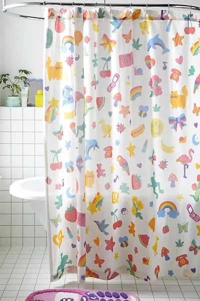 Urban Outfitters Stickers Shower Curtain In Assorted At  In White