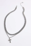 Urban Outfitters Stainless Steel Cross Layering Necklace In Silver, Men's At  In Silver
