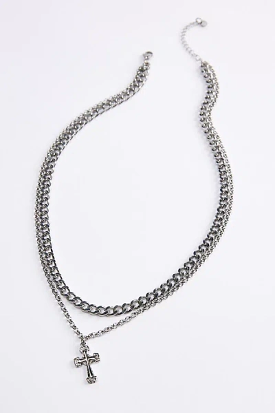Urban Outfitters Stainless Steel Cross Layering Necklace In Silver, Men's At