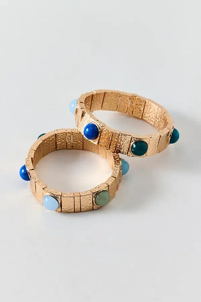 Urban Outfitters Stone Inset Chunky Tile Beaded Stretch Bracelet Set In Blue, Women's At