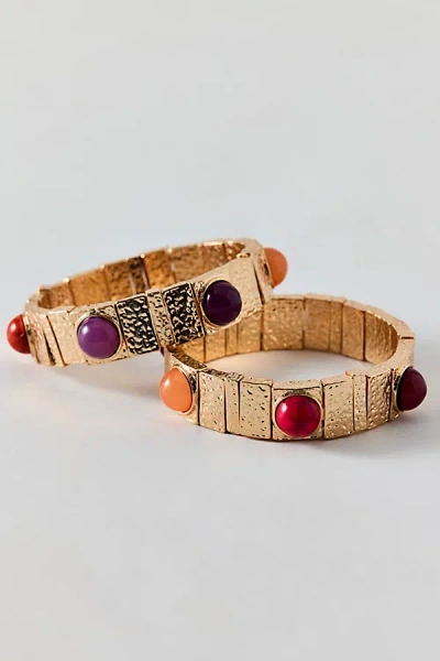 Urban Outfitters Stone Inset Chunky Tile Beaded Stretch Bracelet Set In Red, Women's At
