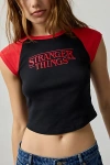 Urban Outfitters Stranger Things Graphic Raglan Short Sleeve Baby Tee In Black, Women's At  In Black