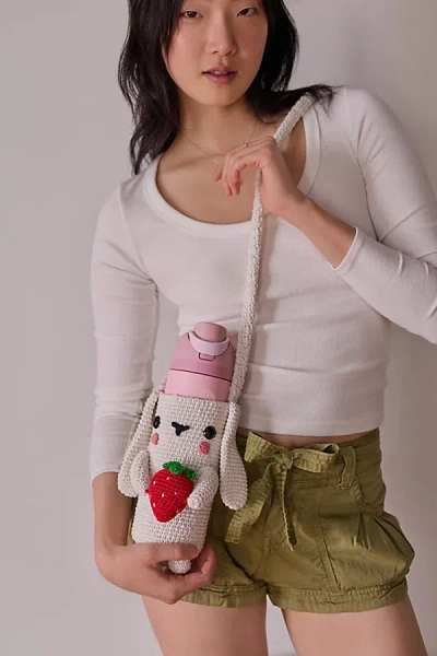 Urban Outfitters Strawberry Bunny Crochet Water Bottle Sling In Bunny At  In White