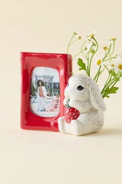 Urban Outfitters Strawberry Bunny Instax Mini Ceramic Picture Frame Vase In Bunny At