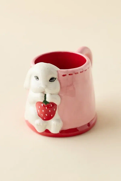 Urban Outfitters Strawberry Bunny Sculpted Ceramic Mug In Red At  In Multi