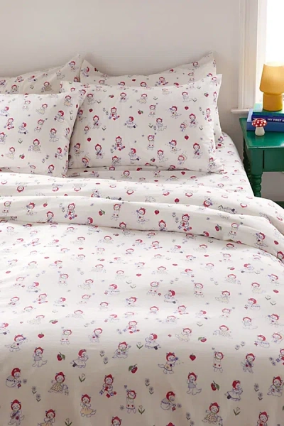 Urban Outfitters Strawberry Cat Duvet Set In White At  In Pink