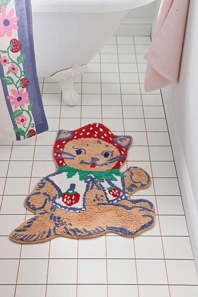 Urban Outfitters Strawberry Cat Shape Plush Tufted Bath Mat In Brown At  In Multi