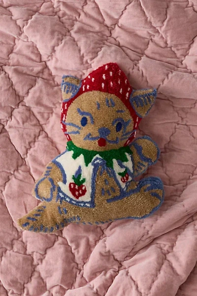 Urban Outfitters Strawberry Cat Shape Tufted Throw Pillow At