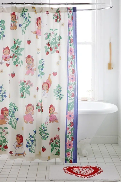 Urban Outfitters Strawberry Cat Shower Curtain In Cream At