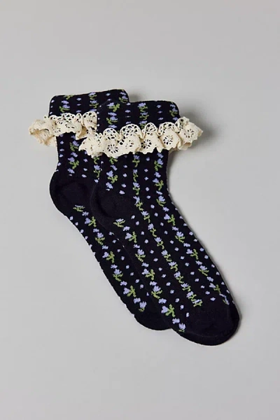 Urban Outfitters Printed Ruffle Foldover Sock In Black, Women's At