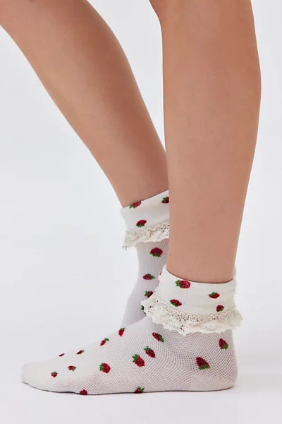 Urban Outfitters Printed Ruffle Foldover Sock In Cream, Women's At