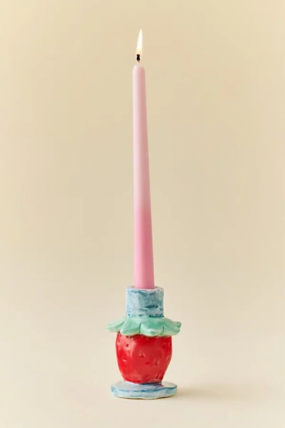 Urban Outfitters Strawberry Shape Ceramic Taper Candle Holder In Red At