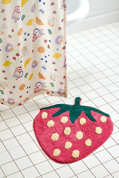 Urban Outfitters Strawberry Shape Plush Tufted Bath Mat In Pink At