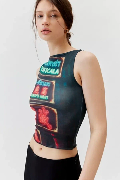 Urban Outfitters Street Lights Photoreal Cropped Tank Top In Black, Women's At