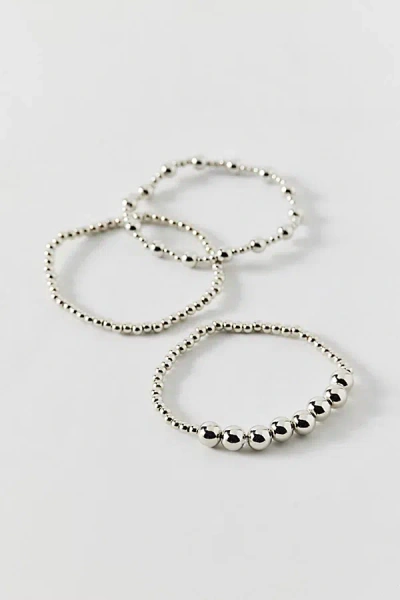 Urban Outfitters Stretchy Metal Beaded Bracelet Set In Silver, Women's At  In Neutral