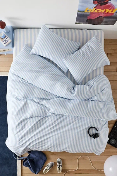 Urban Outfitters Striped Patterned Cotton Duvet Cover Set In Blue Ticking Stripe At