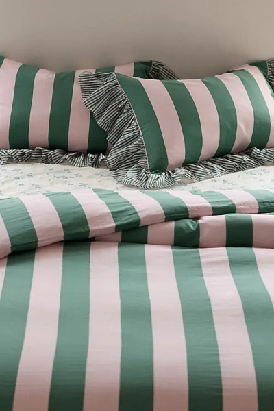 Urban Outfitters Striped Ruffle Duvet Cover Set In Assorted At  In Green
