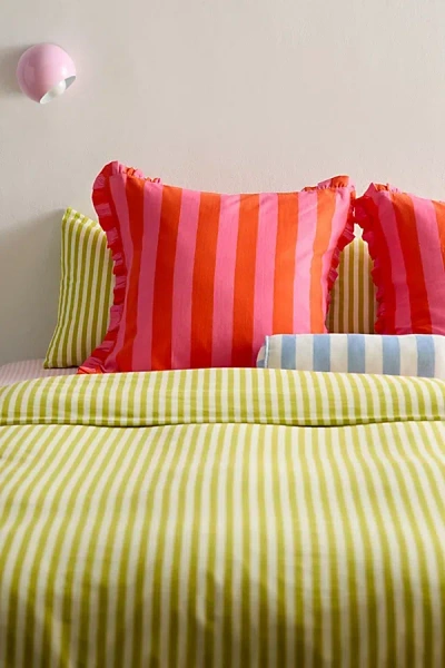 Urban Outfitters Striped Ruffle Euro Sham In Pink At