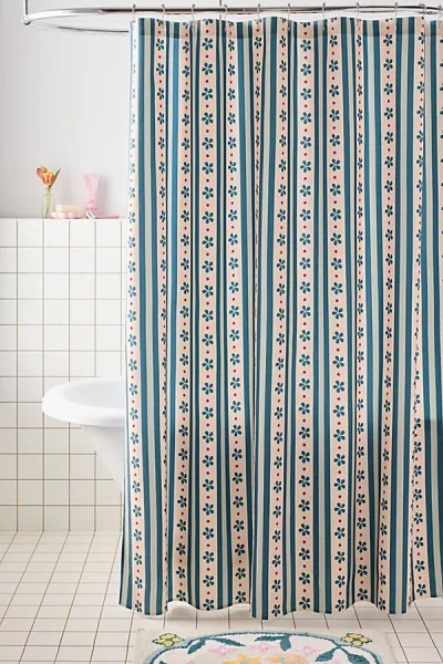Urban Outfitters Stripes & Flowers Patterned Shower Curtain In Green At
