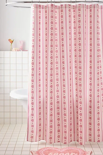 Urban Outfitters Stripes & Flowers Patterned Shower Curtain In Pink At