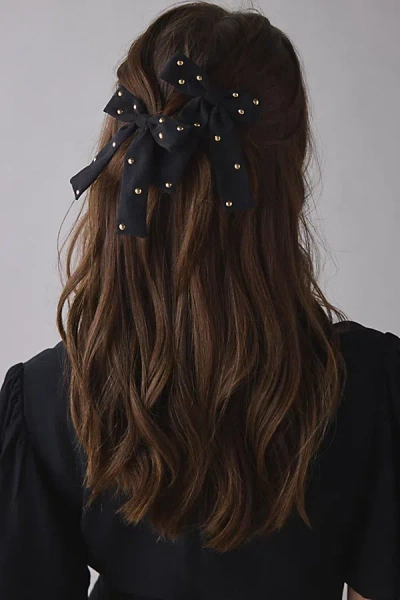 Urban Outfitters Studded Faux Suede Hair Bow Clip Set In Black, Women's At