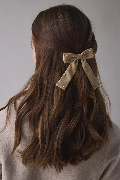 Urban Outfitters Studded Faux Suede Hair Bow Clip Set In Taupe, Women's At  In Brown