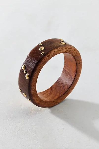 Urban Outfitters Studded Wooden Bangle Bracelet In Dark Brown, Women's At