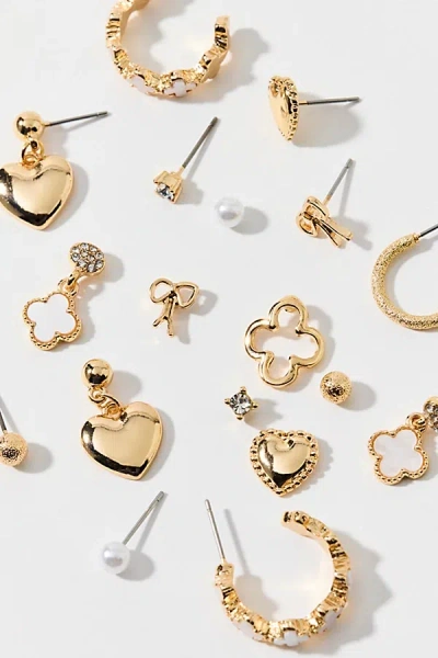 Urban Outfitters Summer Girl Pearl Post & Hoop Earring Set In Gold, Women's At