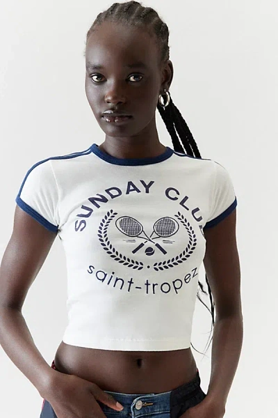Urban Outfitters Sunday Club Saint Tropez Ringer Tee In White/navy, Women's At