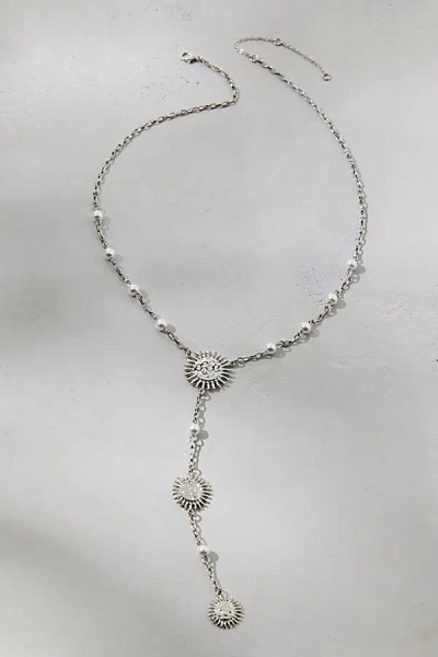 Urban Outfitters Sunset Pearl Lariat Necklace In Silver, Women's At