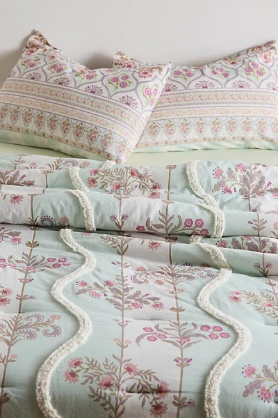 Urban Outfitters Suri Floral Tufted Printed Comforter In Mint At  In Blue