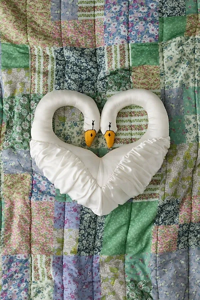 Urban Outfitters Swan Heart Satin Throw Pillow In White Swans At  In Multi