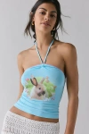 Urban Outfitters Sweet Bunny Graphic Y-neck Halter Tank Top In Blue, Women's At  In Blue