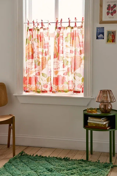 Urban Outfitters Sweet Strawberry Patterned Café Curtain Set In Red At  In Orange