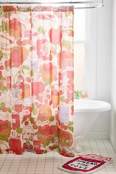 Urban Outfitters Sweet Strawberry Patterned Shower Curtain In Red At