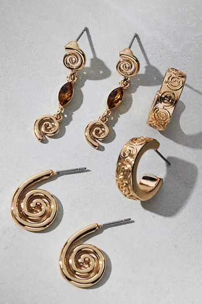 Urban Outfitters Swirl Hammered Metal Earrings Set In Gold, Women's At