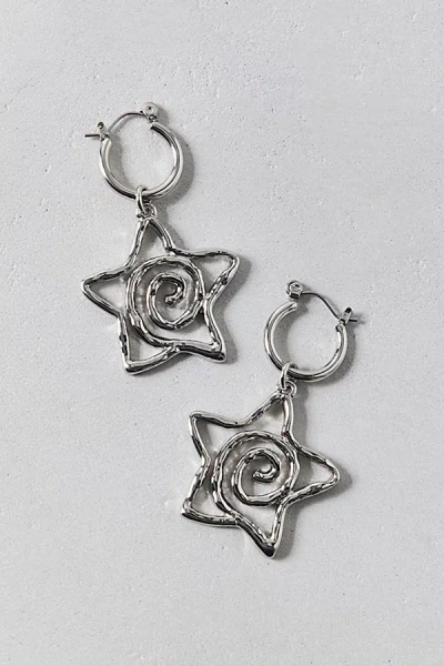 Urban Outfitters Swirl Star Hoop Earrings In Silver, Women's At