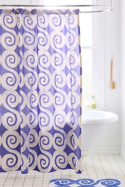 Urban Outfitters Swirly Icon Patterned Shower Curtain In Blue At