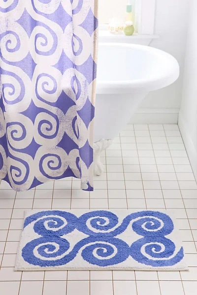 Urban Outfitters Swirly Icon Plush Tufted Bath Mat In Blue At