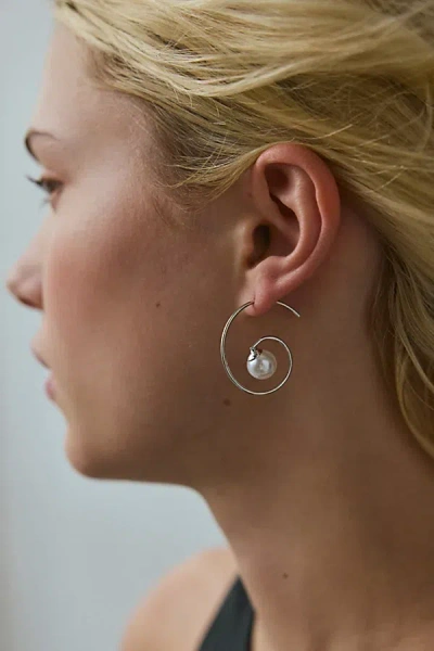 Urban Outfitters Swirly Pearl Hoop Earring In Silver, Women's At  In Gold
