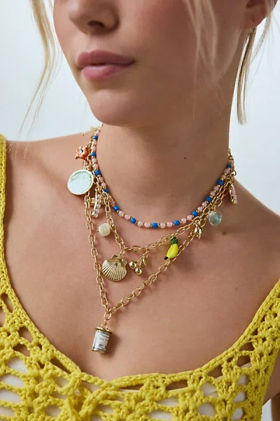 Urban Outfitters Tapas Triple Layering Charm Necklace Set In Market Gold/, Women's At