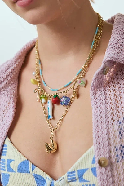 Urban Outfitters Tapas Triple Layering Charm Necklace Set In Tapas Gold/, Women's At