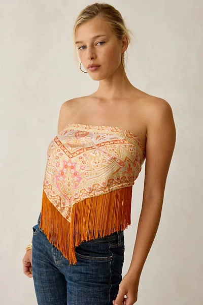 Urban Outfitters Tassel Trim Satin Triangle Scarf In Orange, Women's At