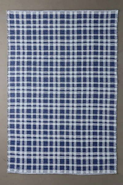 Urban Outfitters Tattersall Gingham Woven Indoor/outdoor Rug In Navy At  In Blue